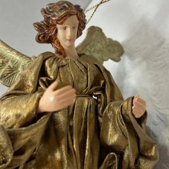VTG Red Haired Guardian Angel Gold Gown Hanging Holiday Christmas Ornament 6" - Picture 4 of 13